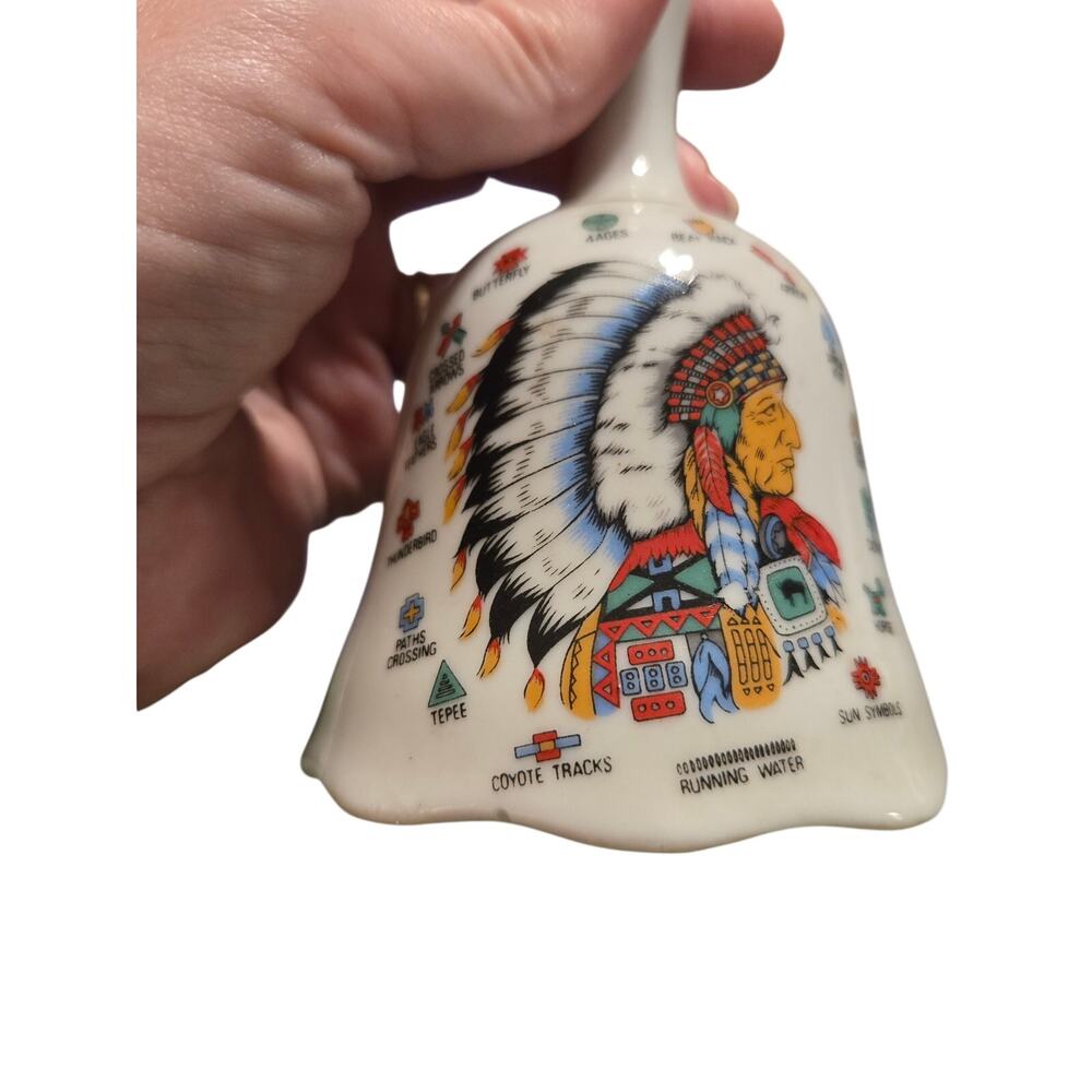 Large Silver Finish Southwestern Native American Chief Bell Vintage 7"